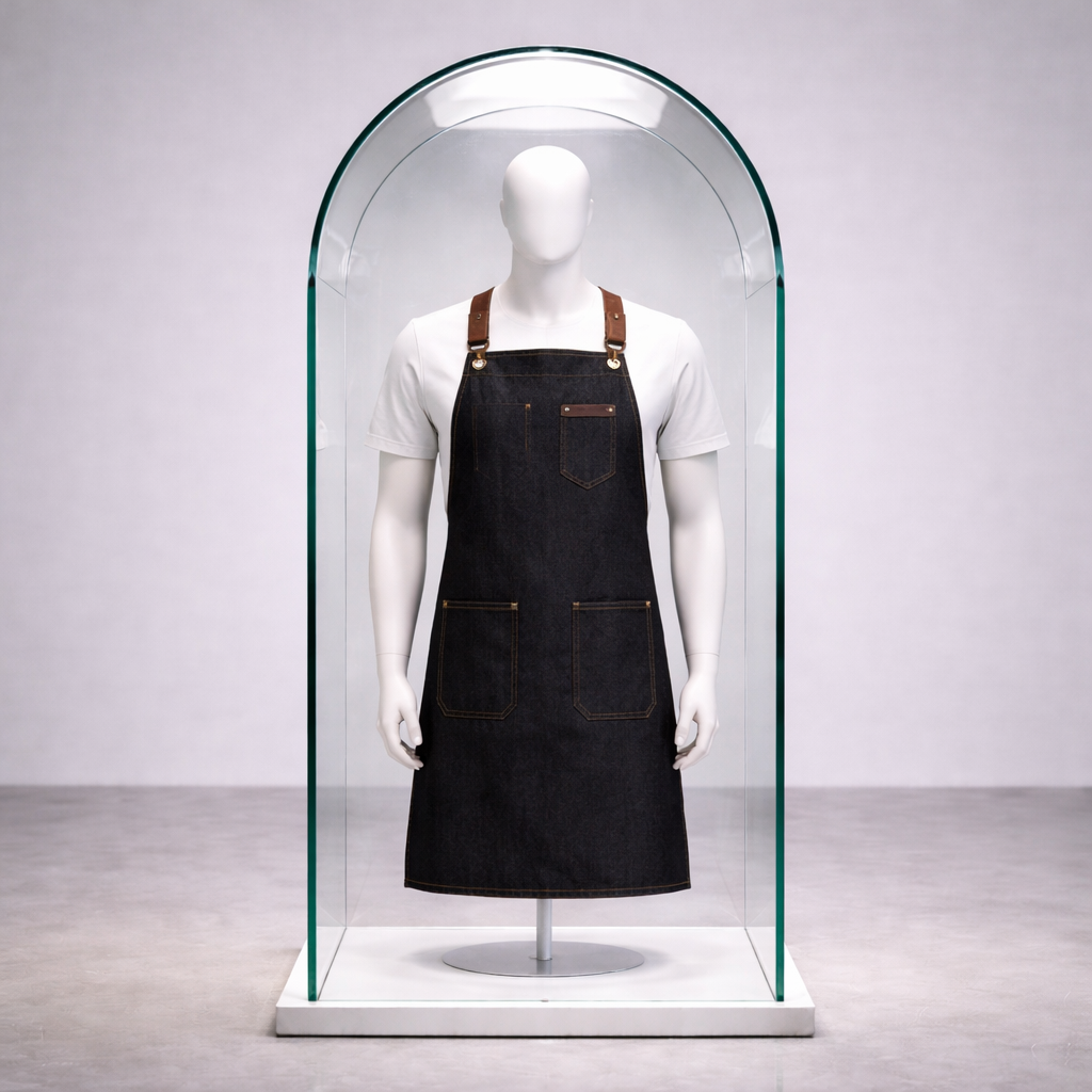 Toptan Deri Askılı Siyah Kot Kumaş Barista - Şef Önlüğü – Unisex, Cepli 5'li Seri