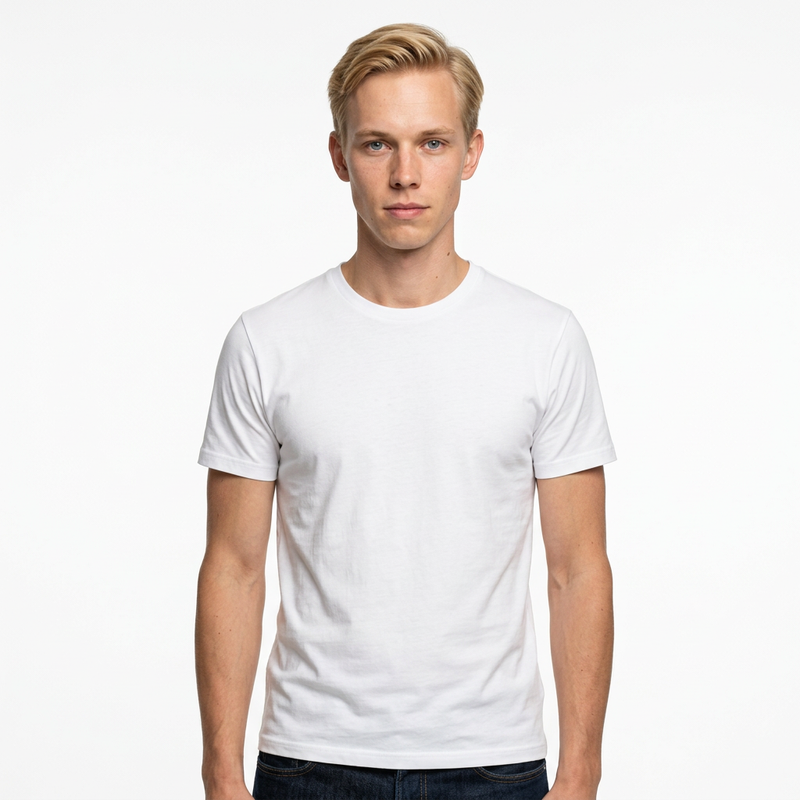 Beyaz Toptan Tişörtify Unisex Bisiklet Yaka Tişört 5'li Seri