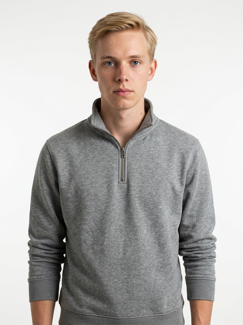 Gri Toptan Yarım Fermuarlı Sweatshirt 5'li Seri