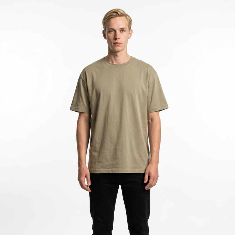 Haki Toptan Unisex Loose Fit Bisiklet Yaka Tişört 5'li Seri