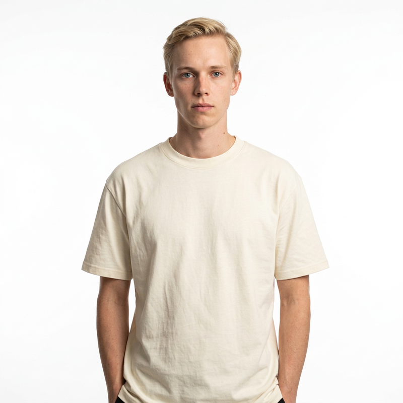 Krem Toptan Unisex Loose Fit Bisiklet Yaka Tişört 5'li Seri